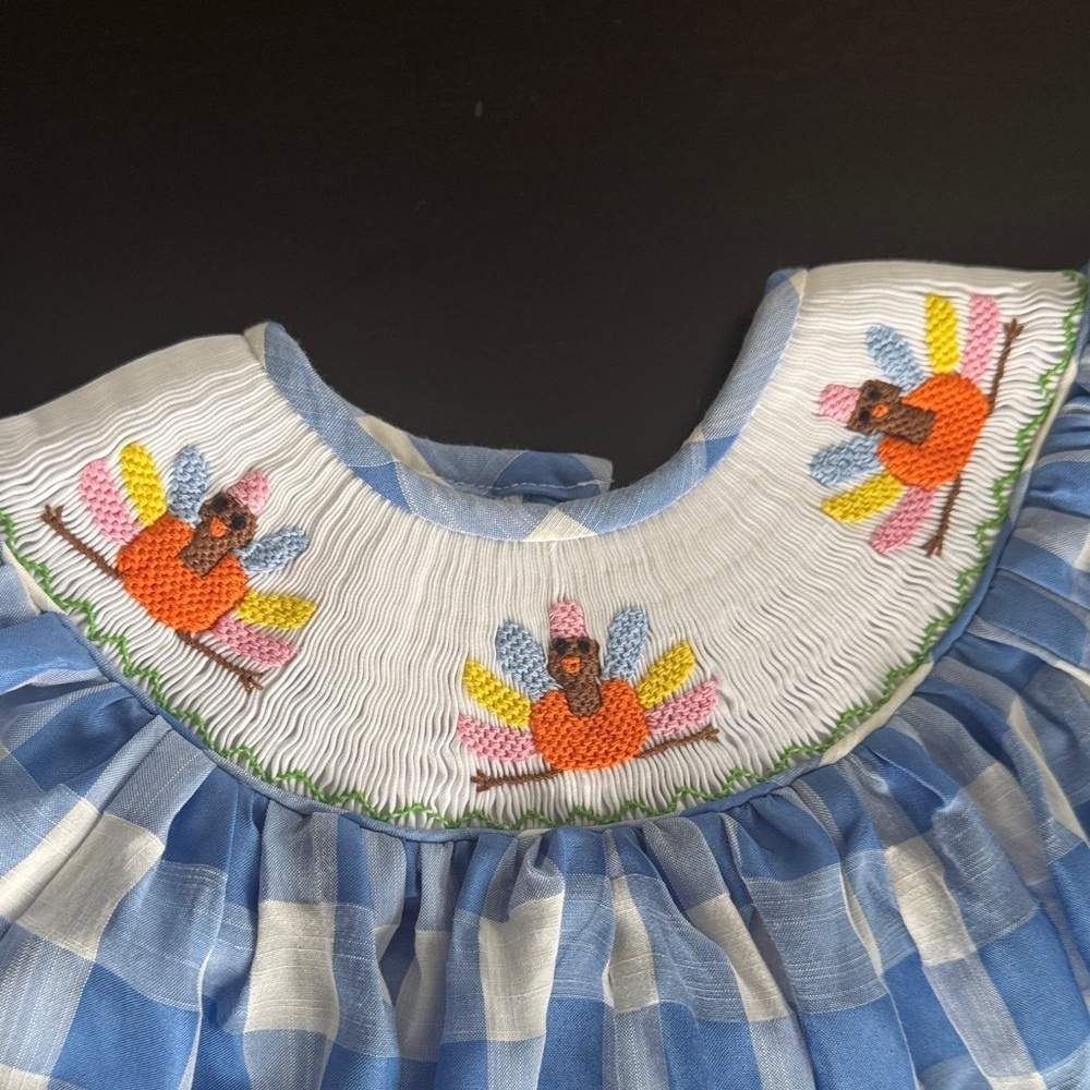 Charming Blue and White Kids Dress with Embroidered Details - Picture 3 of 5